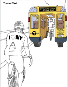 BIKE TUNNEL: A flashing sign allows bikes to enter the tunnel, or warns of turning and stopping. BIKE TUNNEL: A flashing sign allows bikes to enter the tunnel, or warns of turning and stopping.